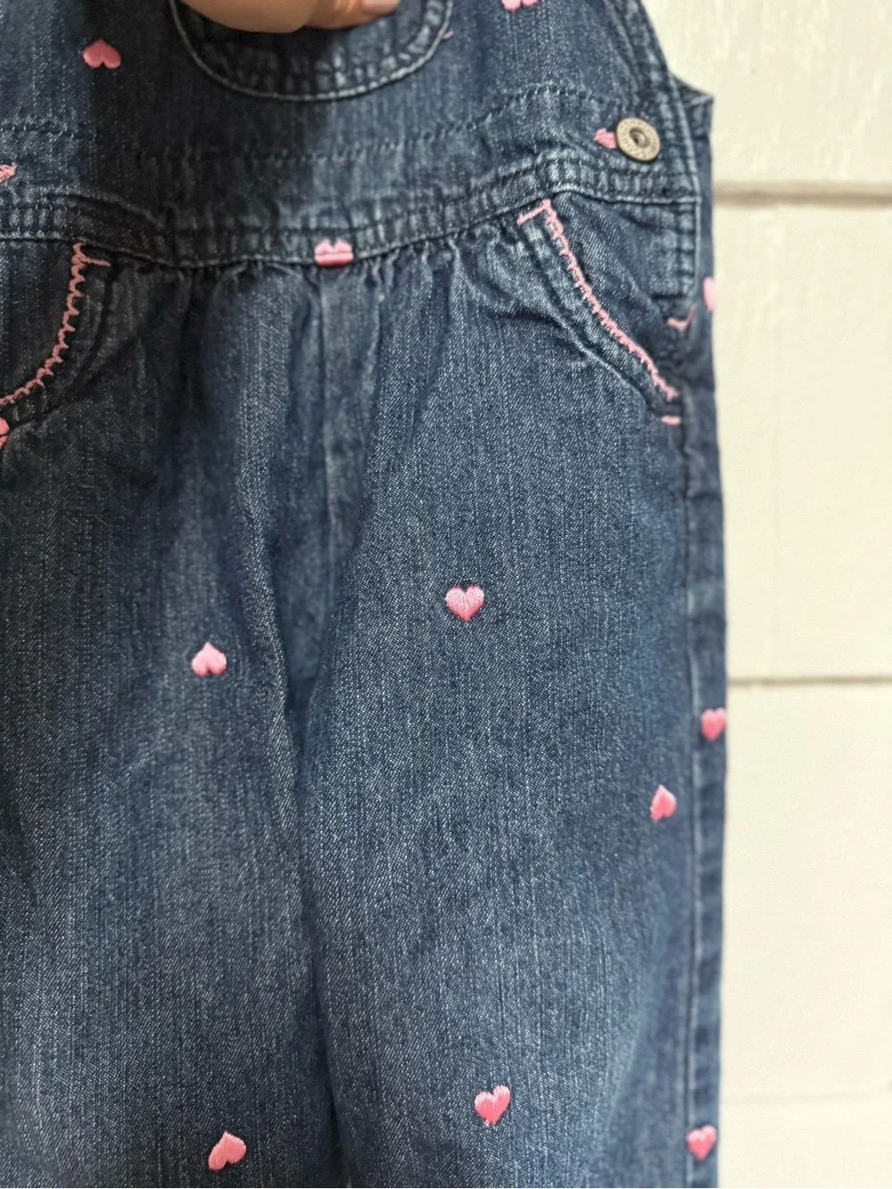 vintage OshKosh B'gosh blue denim overalls embroidered pink hearts 100% cotton